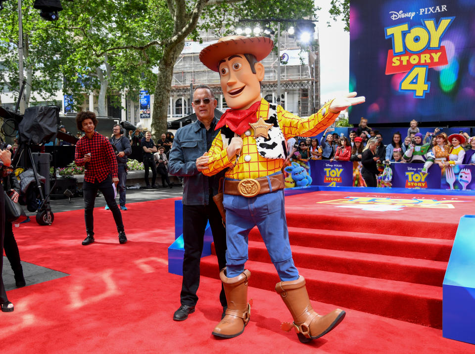 LONDON, ENGLAND - JUNE 16: Tom Hanks and Woody attend the European premiere of Disney and Pixar's 