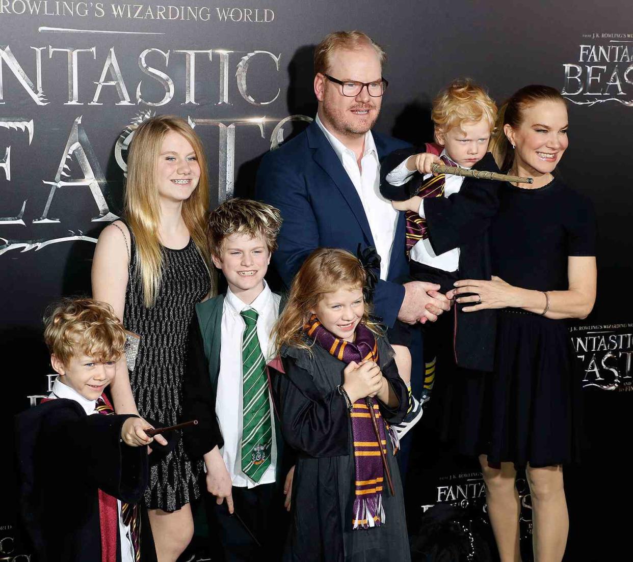Jim Gaffigan, Jeannie Gaffigan, and family attend the premiere of "Fantastic Beasts and Where to Find Them" at Alice Tully Hall, Lincoln Center on November 10, 2016 in New York City