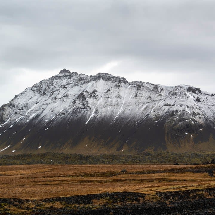 Snæfellsjökull National Park dusted with snow in Iceland