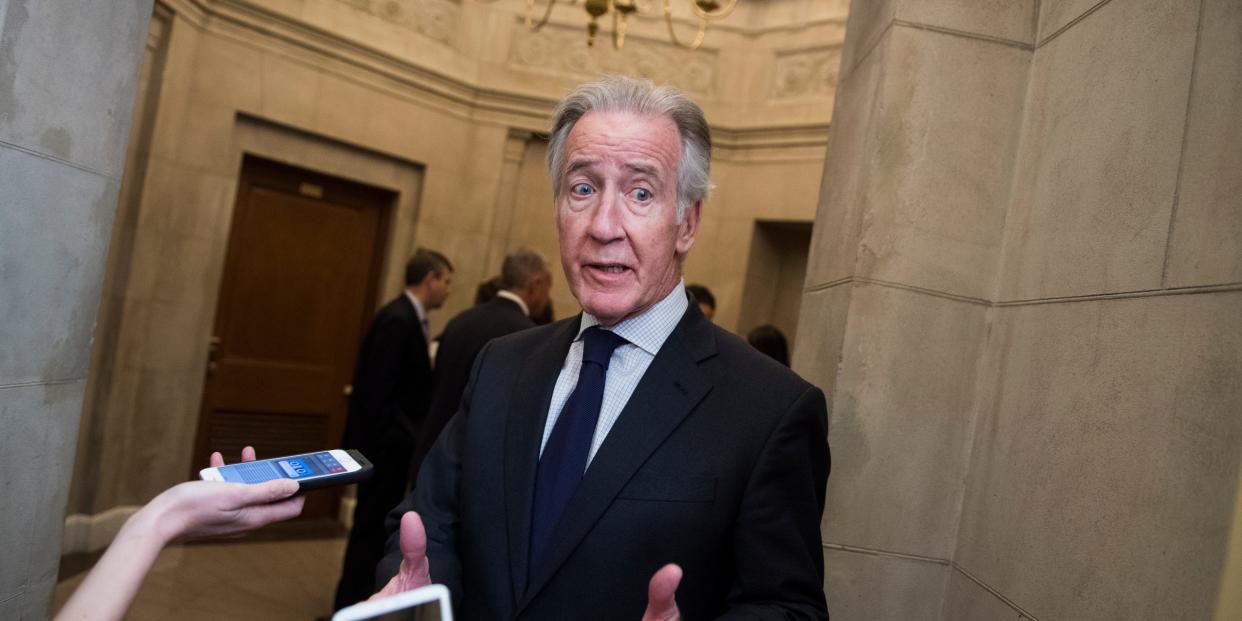 UNITED STATES - APRIL 4: Rep. Richard Neal, D-Mass., talks with reporters in the Capitol before entering the office of Speaker Nancy Pelosi, D-Calif., in the Capitol on Thursday, April 4, 2019. (Photo By Tom Williams/CQ Roll Call)