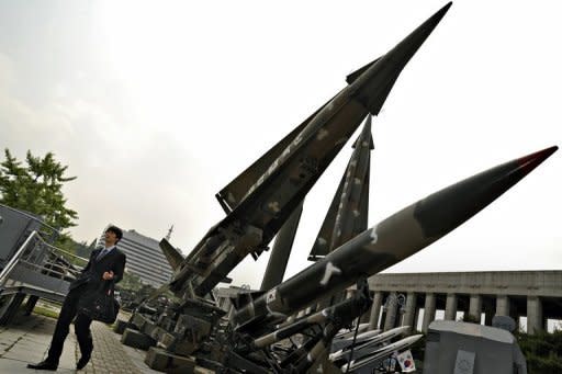 File photo shows missiles displayed at the war museum in Seoul. North Korea demanded Thursday that South Korea apologise for what it called insults during major anniversary festivities, or face a "sacred war", as Seoul unveiled a new missile to deter its neighbour