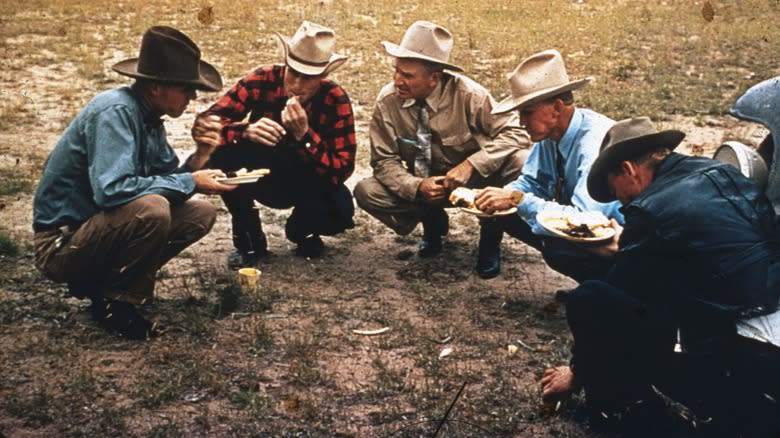 men at 1940s barbecue event