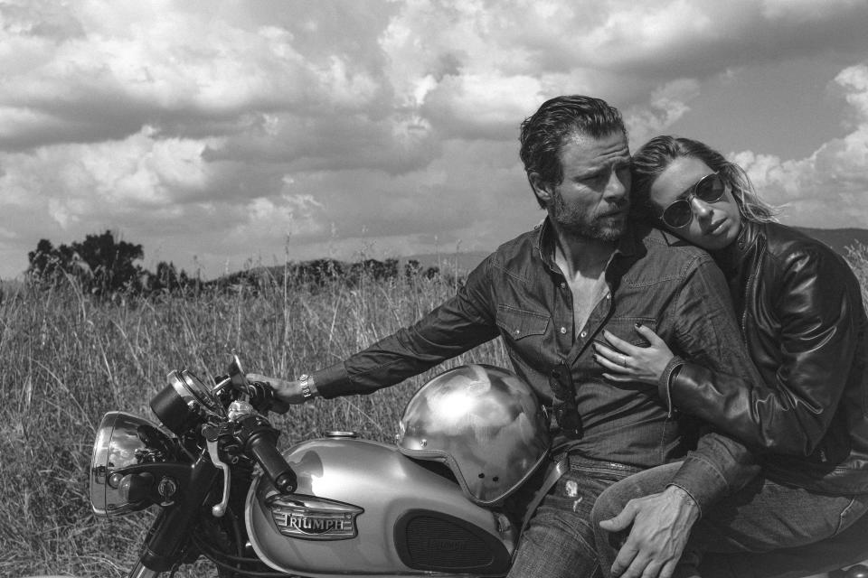 Alessio Piastrelli and Carolina Cucinelli on a motorcycle adventure.