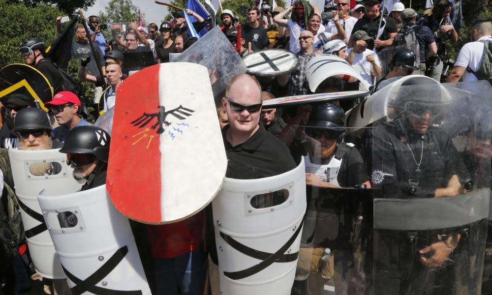 White nationalist demonstrators in Charlottesville, Virginia, on 12 August 2017. White supremacist ‘Zeiger’ attended the rally with a small group from Quebec.