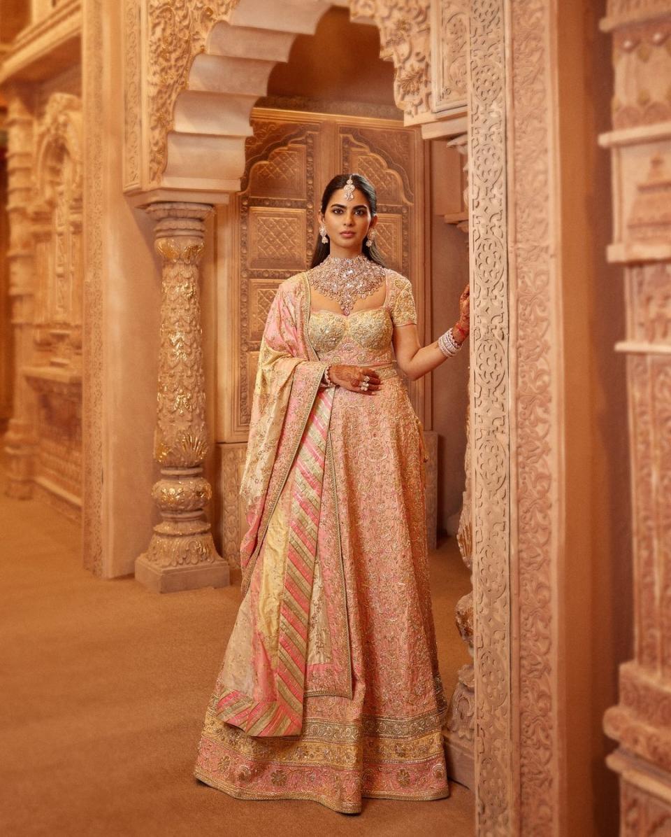 Isha Ambani in the design by Abu Jani Sandeep Khosla.