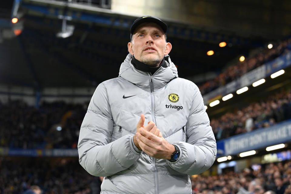Seen here, Chelsea manager Thomas Tuchel looks on during his side's draw with Brighton in the Premier League.