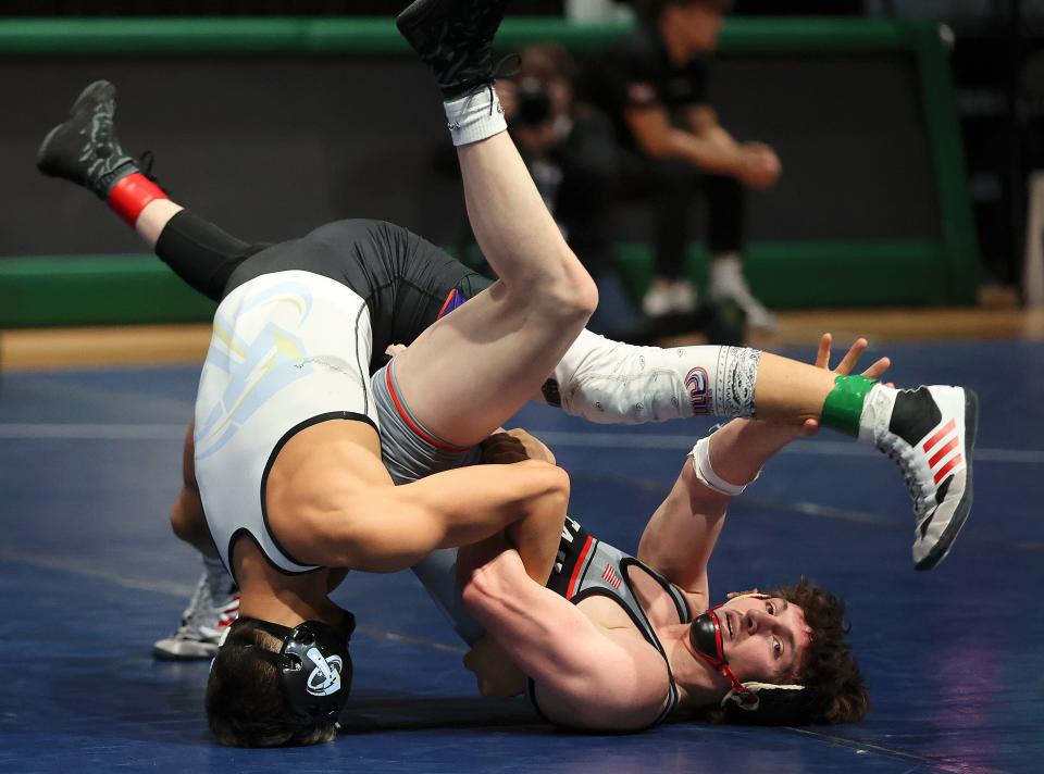 Westlake’s Israel Borge wrestles Uintah’s Michael Alexander during the Ross Brunson Utah All-Star Dual at the UCCU Events Center in Orem, on Tuesday, Jan. 9, 2024. Borge won. | Kristin Murphy, Deseret News