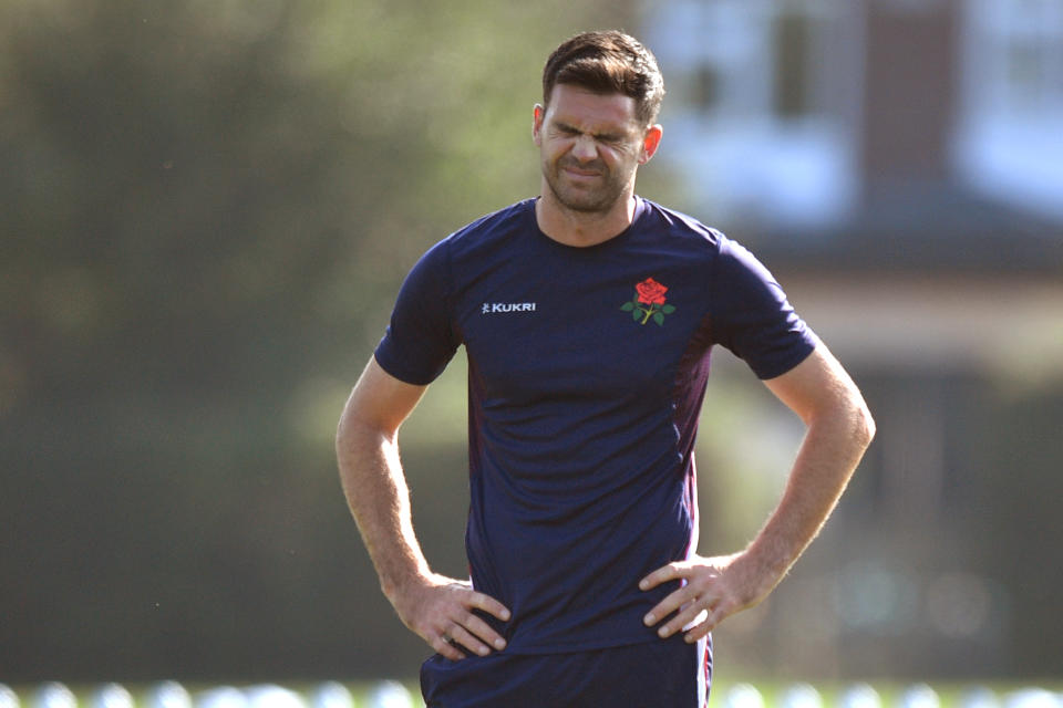 Lancashire's James Anderson warms-up ahead of play during day one of the Second XI match at Boughton Hall, Chester. (Photo by Anthony Devlin/PA Images via Getty Images)