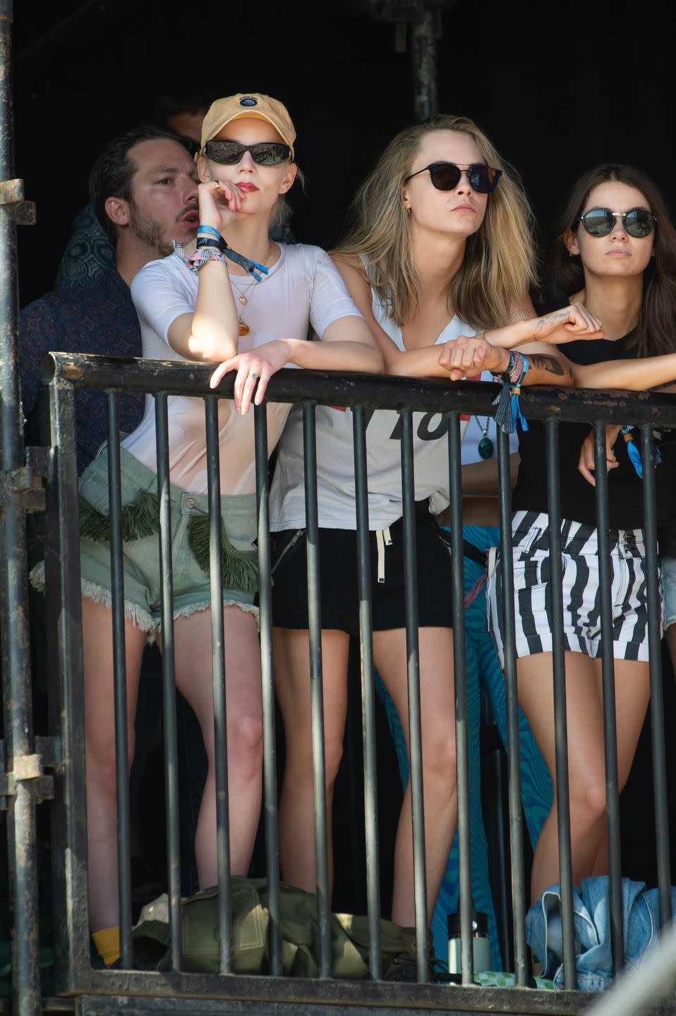 Glastonbury, England June 29 Anya Taylor Joy and Cara Delevingne watch The Last Garden Party perform on day four of the 2024 Glastonbury Festival at Worthy Farm in Pilton. June 29, 2024 in Glastonbury, England Founded in 1970 by Michael Eavis, the Glastonbury Festival features around 3,000 performances on over 80 stages. Known for its lively atmosphere and iconic Pyramid Stage, the festival offers a diverse program of music and art that embodies a spirit of community, creativity and environmental awareness. Photo by Joseph Okpakowireimage