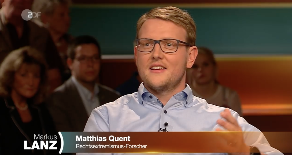 Rechtsextremismusforscher Dr. Matthias Quent sieht die Flüchtlingskrise nicht als Grund für die Ausschreitungen in Chemnitz. (Bild. Screenshot: ZDF)