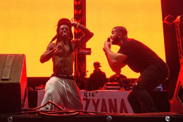Lil Wayne and Drake performing together in 2015. - Credit: Erika Goldring/Getty Images