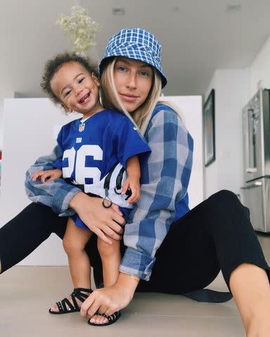 <p>Anna Congdon/Instagram</p> Anna Congdon's daughter Jada wears a football jersey with dad Saquon Barkley's number.