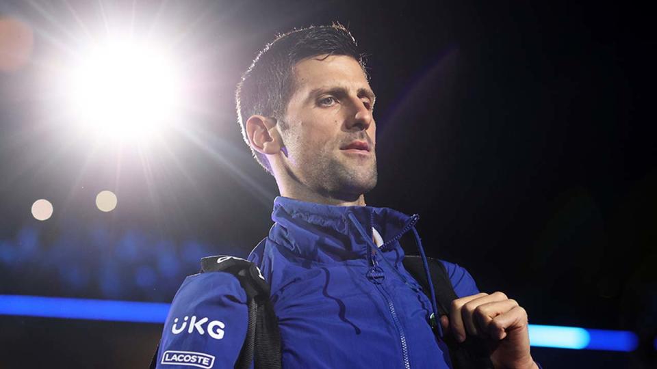 Novak Djokovic (pictured) walking out for the ATP Finals.
