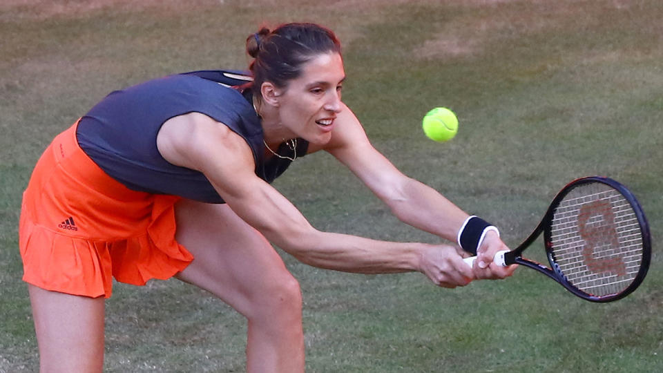 Seen here, Andrea Petkovic in action during an exhibition match in Berlin.