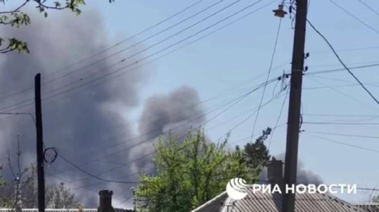 Explosions in the Russian-occupied city of Luhansk. Screenshot