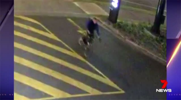 The would-be robber was captured on CCTV riding away. Picture: 7 News