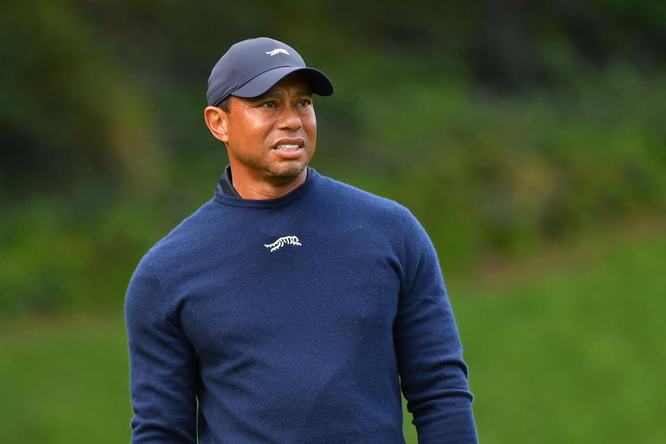 PACIFIC PALISADES, CA - FEBRUARY 16: Tiger Woods looks on during the second round of the Genesis Invitational on February 16, 2024, at Riviera Country Club in Pacific Palisades, CA. (Photo by Brian Rothmuller/Icon Sportswire via Getty Images)