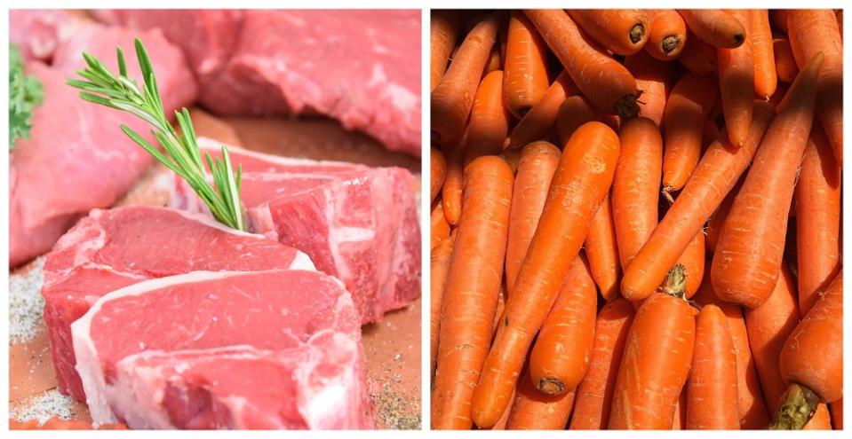 A 100g block of beef is RM3.50 while carrots are 30 sen per 100g as part of Giant’s price drop campaign.  —  Unsplash pic