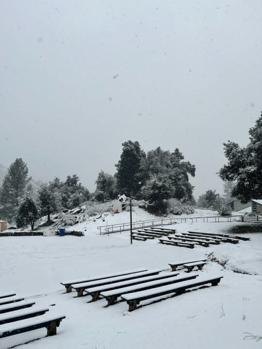 Snow blankets Cuyamaca Outdoor School on Feb. 7, 2024. (Courtesy of Cuyamaca Outdoor School)