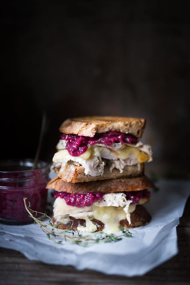 <strong>Get the <a href="http://www.feastingathome.com/2014/11/turkey-brie-grilled-cheese-sandwich.html" target="_blank">Turkey Brie Grilled Cheese Sandwich With Cranberry Mustard recipe</a> from Feasting At Home</strong>