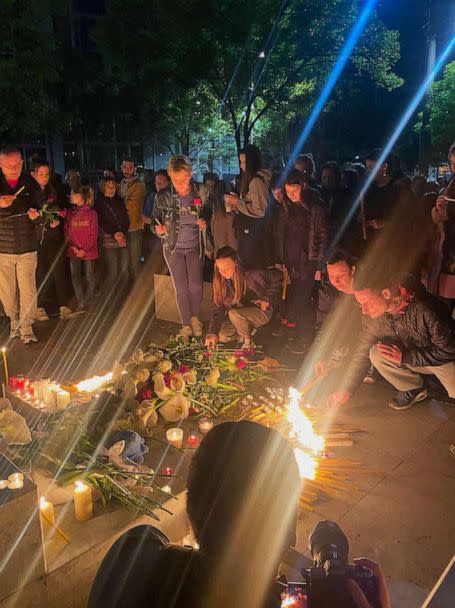 PHOTO: A memorial for victims of a mass shooting in Belgrade, Serbia, May 4, 2023. (Ian Pannell/ABC News)