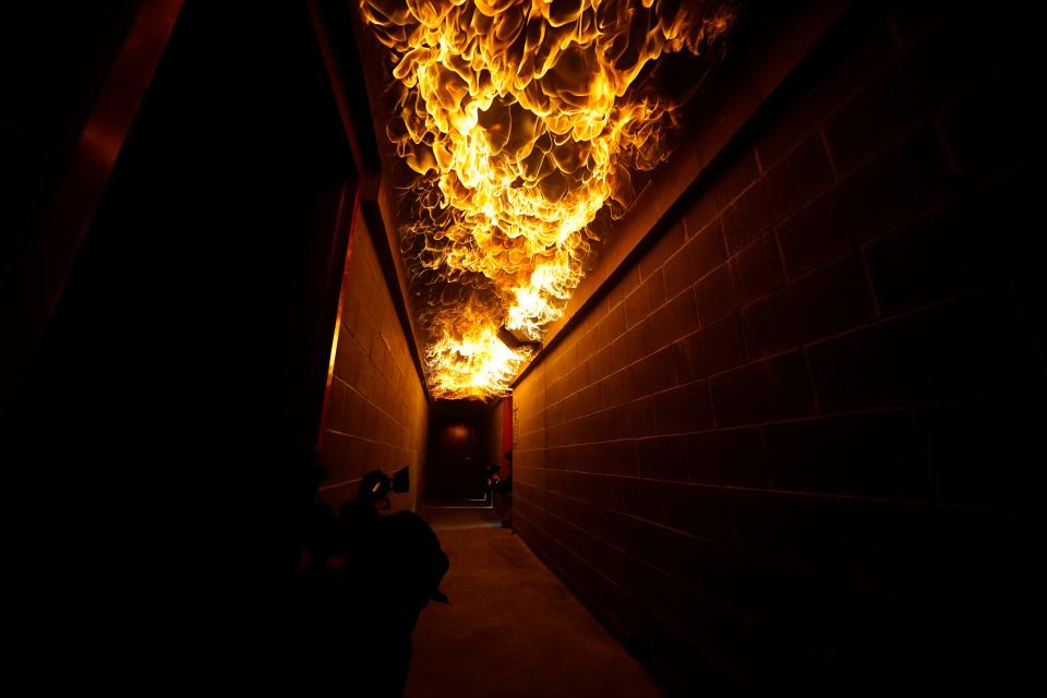 A simulation of a hallway fire in the new four-story fire training building at the Bergen County Law and Public Safety Institute (LPSI) in Mahwah on Tuesday, March 28, 2023.