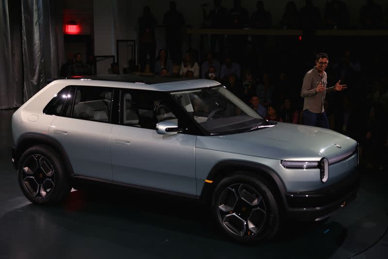 Electric truck maker Rivian unveils a smaller R2 SUV during an event in Laguna Beach