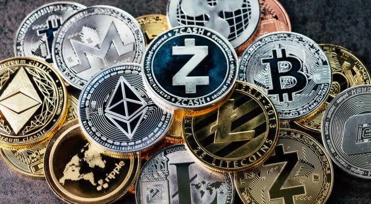 Cryptocurrency: Pile of cryptos and altcoins represented as physical coins