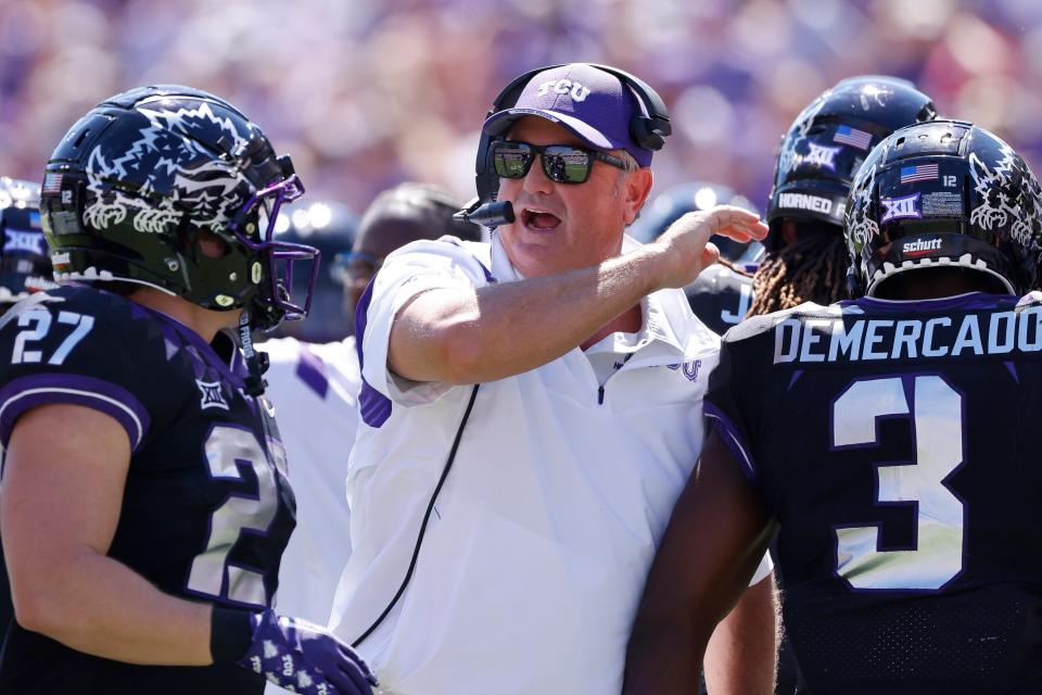 TCU coach Sonny Dykes is three victories away from tying the 82 career college wins posted by his late father, former Texas Tech coach Spike Dykes. TCU, unbeaten and ranked No. 7, hosts Tech on Saturday at Amon Carter Stadium in Fort Worth.