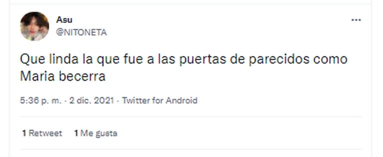 Los comentarios en redes sociales por la doble de María Becerra (Crédito: Twitter)