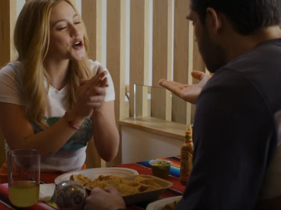 natalie and jake talking at lunch in look both ways