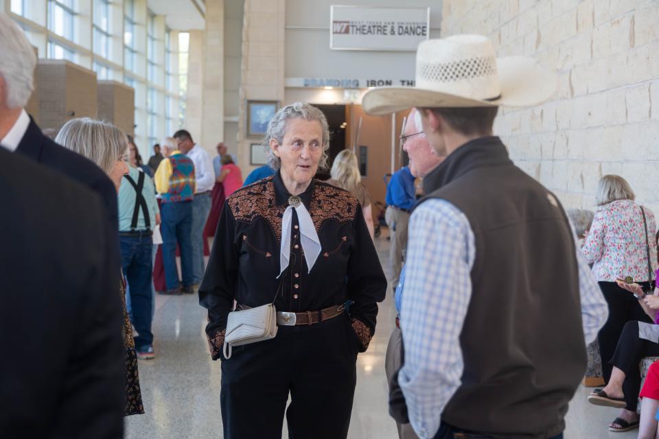 Temple Grandin speaks with attendees Tuesday at the screening of the documentary on her life at the WT campus in Canyon.