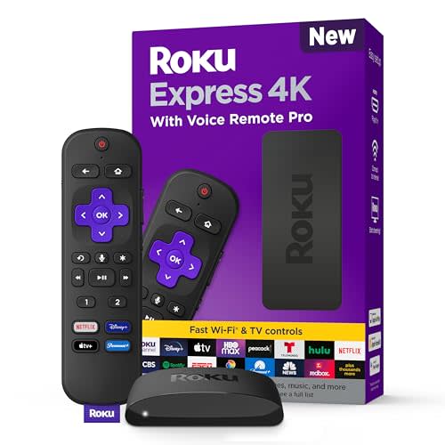 Roku Express 4K with Voice Remote Pro - Roku Streaming Device 4K/HDR, Rechargeable Roku Remote,…