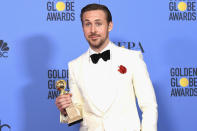 <p>Auch Stones Kollege Ryan Gosling konnte sich über seinen ersten Golden Globe freuen. Er spielt in "La La Land" einen ambitionierten Jazzmusiker, Stone eine aufstrebende Schauspielerin - beide suchen in Los Angeles ihr Glück. (Bild: Getty Images) </p>