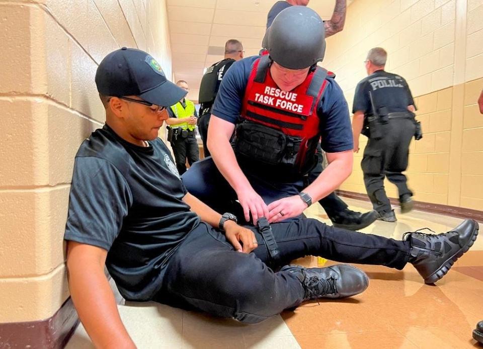 Two dozen police officers from Exeter, Kensington and Hampton Falls recently took part in a day-long active shooter training exercise at Exeter High School.