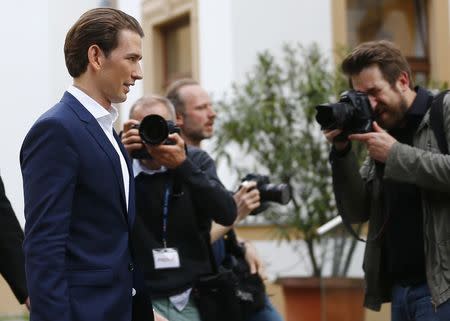 Austria's Foreign Minister and designated new leader of the People's Party (OeVP) Sebastian Kurz leaves a news conference in Vienna, Austria, May 14, 2017. REUTERS/Leonhard Foeger