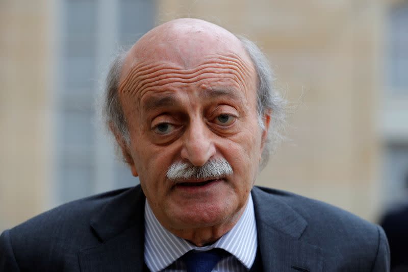 Lebanese Druze leader Walid Jumblatt leaves the Elysee Palace in Paris following a meeting with French President Francois Hollande