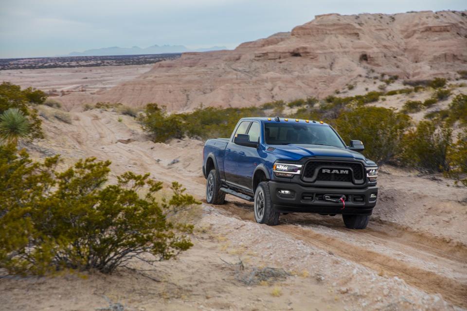 <p>As usual, Ram will offer its HD pickup in Power Wagon form. Based on the Heavy Duty 2500 4x4 Crew Cab, it brings a distinct suspension with factory lift, locking front and rear differentials with 4.10:1 gears, disconnecting sway-bar links, and a Warn Zeon 12 winch with a kink-resistant synthetic line that weighs in at 28 pounds less than a comparable steel line.</p>