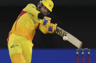 Texas Super Kings' Devon Conway bats during the team's Major League Cricket match against the Los Angeles Knight Riders in Grand Prairie, Texas, Thursday, July 13, 2023. (AP Photo/LM Otero)