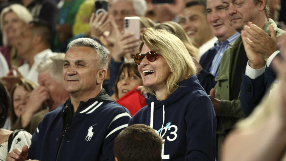 Les parents de Novak Djokovic, Srdjan Djokovic et Dijana Djokovic, à Melbourne pour l’Open d’Australie, le 25 janvier 2023.