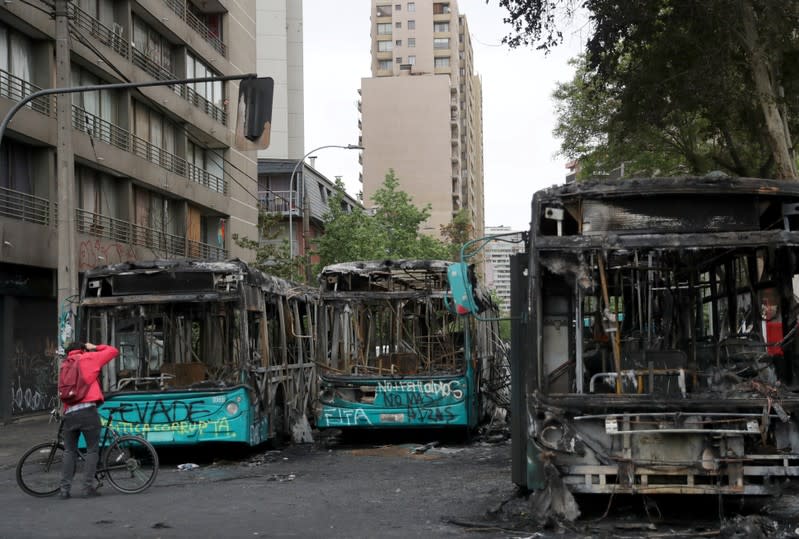 Aftermath of a protest against the increase in subway ticket prices in Santiago