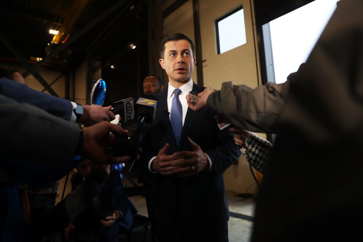 US Secretary of Transportation Pete Buttigieg answer further questions about transportation during his visit to new deicing facility at Memphis International Airport on Nov. 29, 2022 in Memphis.