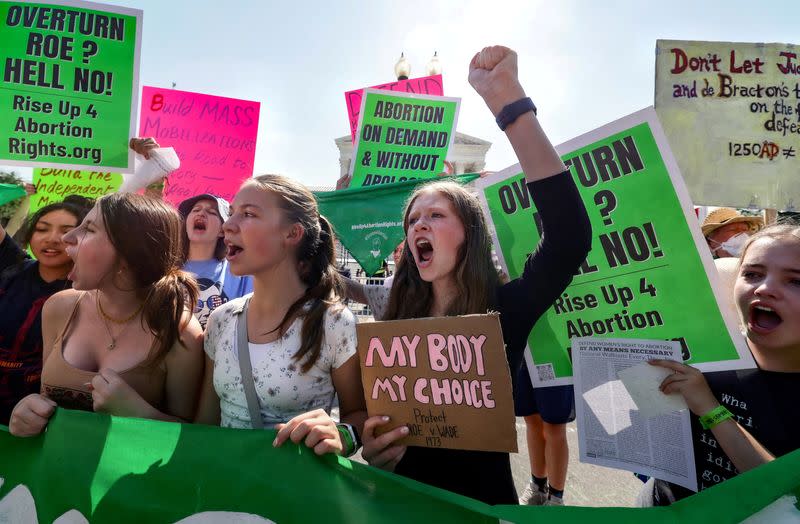 FILE PHOTO: Demonstrators protest near the Supreme Court over abortion rights in Washington