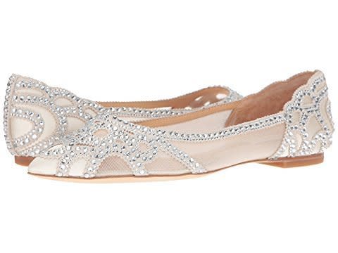 <strong>Sizes</strong>: 5 to 11<br />Get them at <a href="https://www.zappos.com/p/badgley-mischka-gigi-ivory-satin-suede-mesh/product/8804349/color/661578" target="_blank" rel="noopener noreferrer">Zappos</a>.&nbsp;