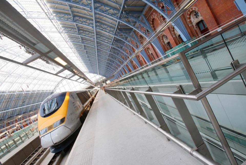 A Eurostar train sits in newly restored St Pancras railway station, October 2007.