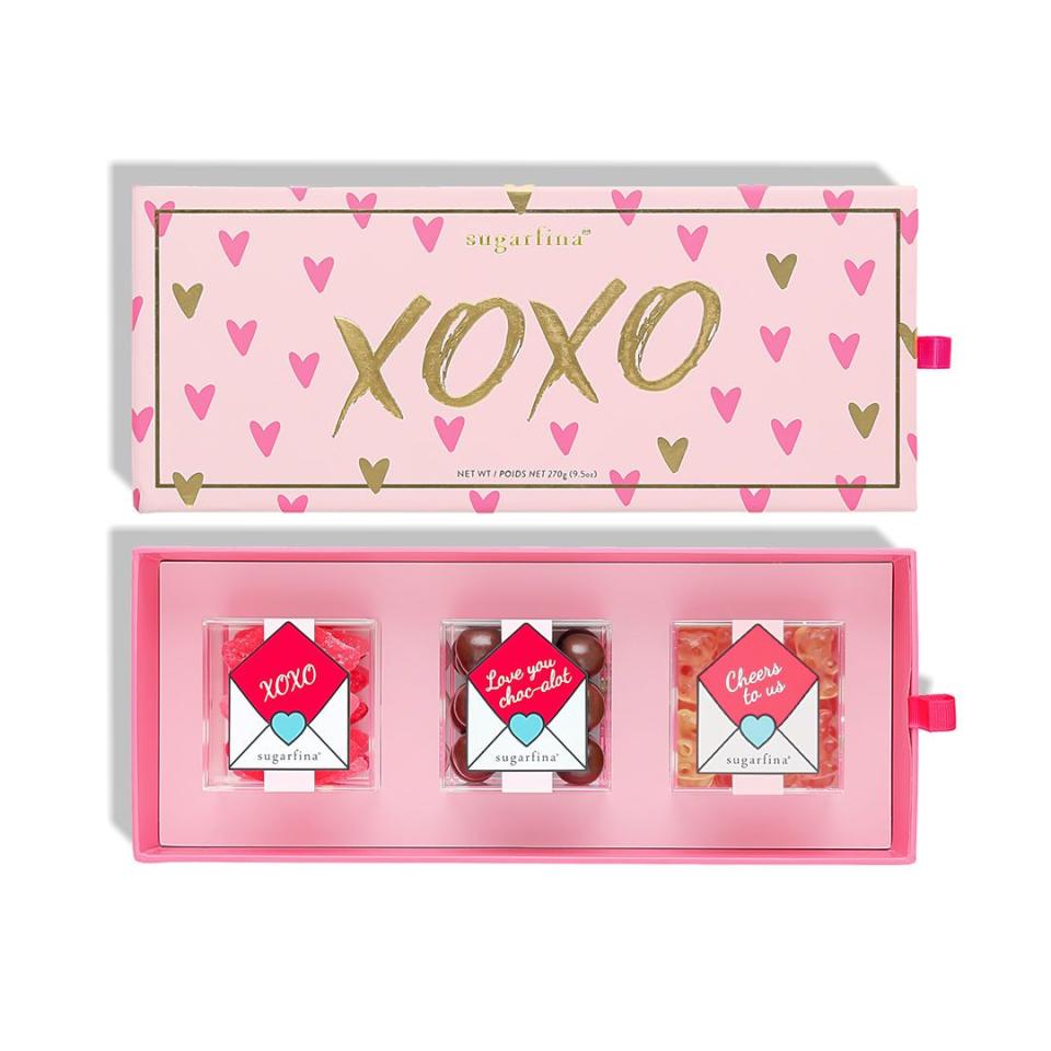 <p><strong>XOXO</strong></p><p>Sugarfina</p><p><strong>$14.00</strong></p><p><a href="https://www.sugarfina.com/xoxo-3-piece-candy-bento-box" rel="nofollow noopener" target="_blank" data-ylk="slk:Shop Now;elm:context_link;itc:0;sec:content-canvas" class="link ">Shop Now</a></p><p>Because friendship is sweet. </p>