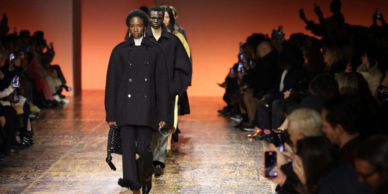 milan, italy february 24 a model walks the runway at the bottega veneta fashion show during the milan fashion week womenswear fallwinter 2024 2025 on february 24, 2024 in milan, italy photo by daniele venturelligetty images