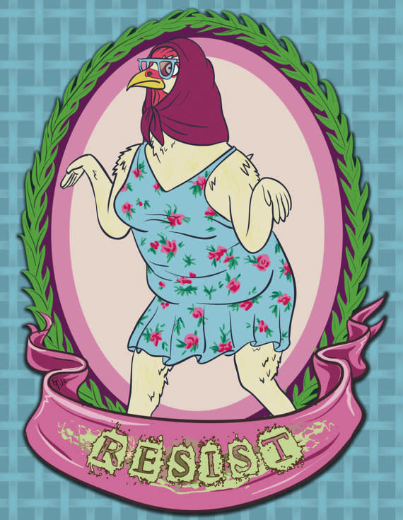 Becca knew how to fight the power. Season 4 of BoJack Horseman returns Sept. 8 on Netflix.&nbsp;<a href="https://www.etsy.com/listing/460127804/becca-the-hen-resist-4-x-5-sticker?ref=recently_viewed_recommended_carousel&amp;carousel_position=5" target="_blank">Shop it here</a>.