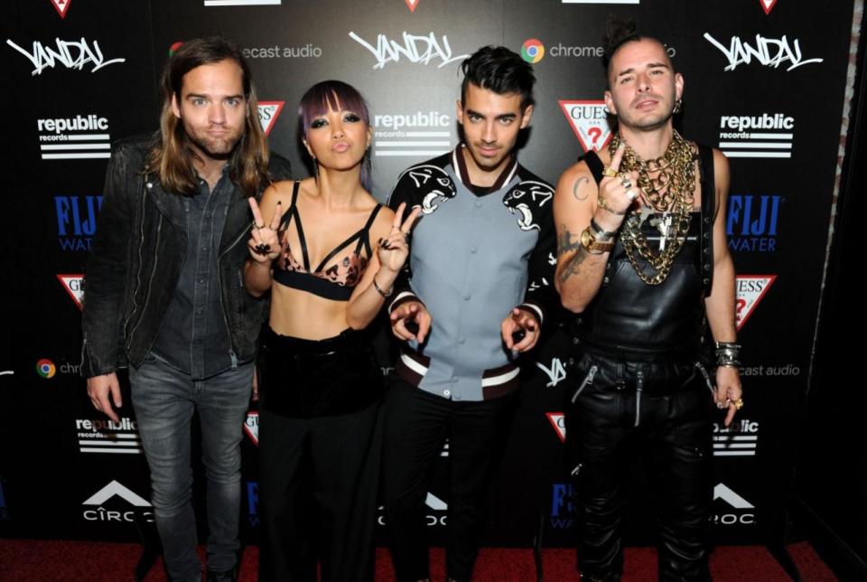 <p>DNCE came dressed to the VMAs ready to party anyway, so they kept the good times rolling at the Republic Records fete. (Photo: Getty images)</p>