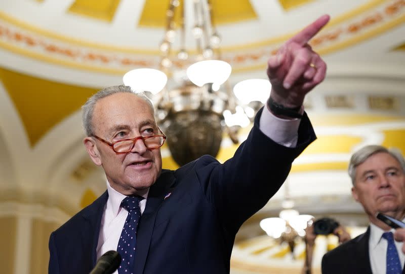 Schumer speaks to reporters at the U.S. Capitol in Washington